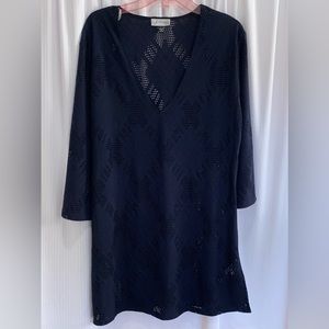 J Valdi Swim Cover or Tunic Long Sleeve Cutout Detail Navy Size Large